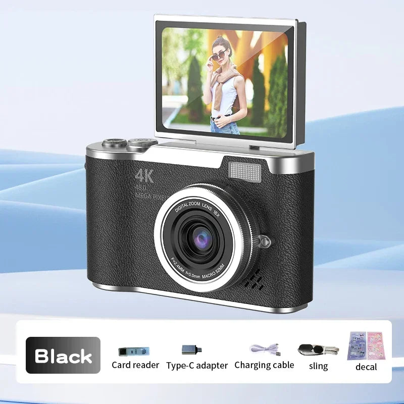 High-Performance 4K Digital Camera with 8X Zoom and 180° Flip Screen for Students - Capture Every Moment with 48MP Clarity