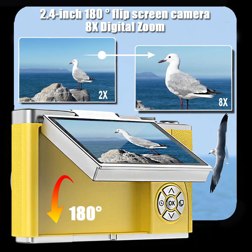 High-Performance 4K Digital Camera with 8X Zoom and 180° Flip Screen for Students - Capture Every Moment with 48MP Clarity
