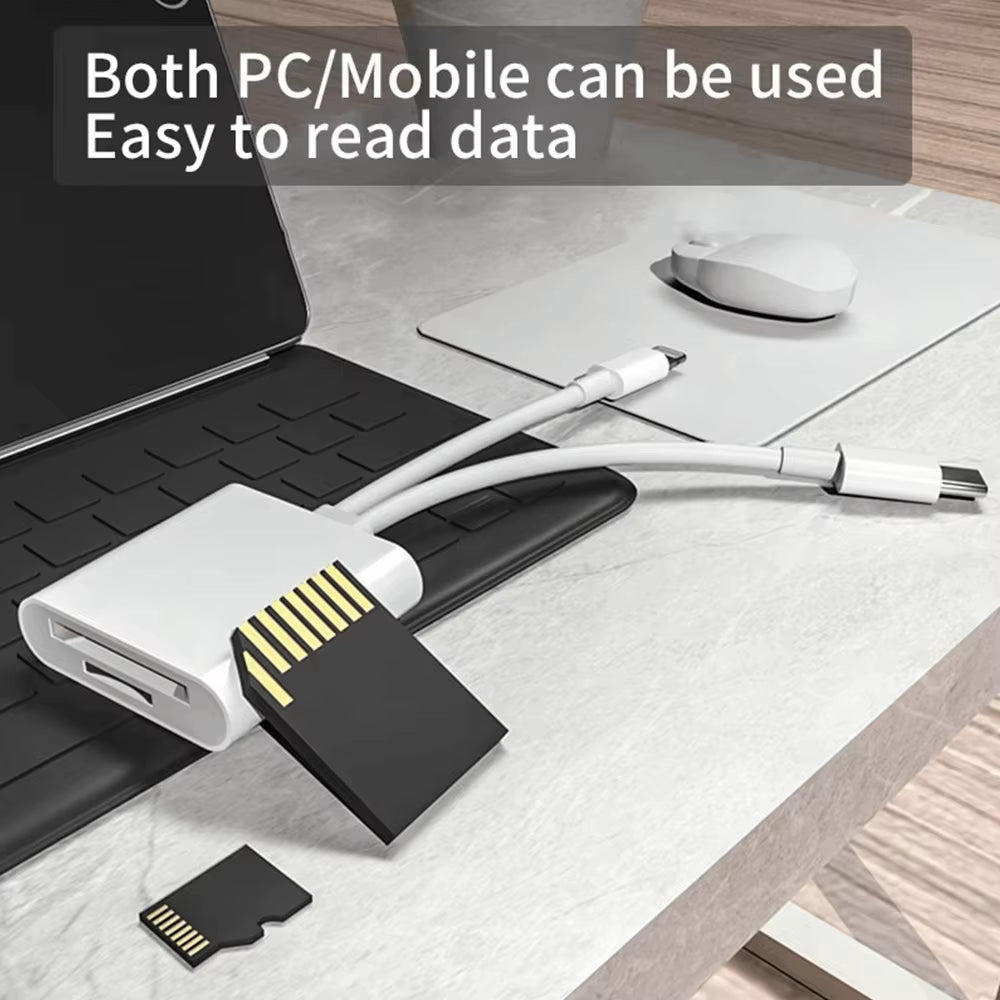 2-In-1 Card Reader, Lightning & USB-C SD/TF Card Adapter, Dual Slot Multi-Card Reader, Plug & Play for Iphone Samsung Xiaomi