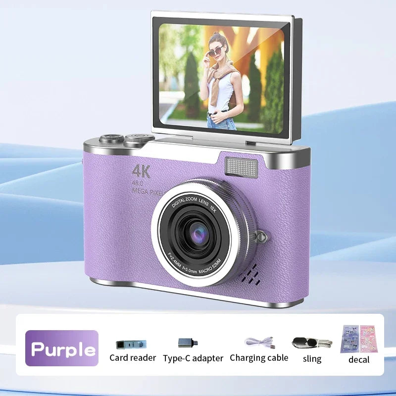 High-Performance 4K Digital Camera with 8X Zoom and 180° Flip Screen for Students - Capture Every Moment with 48MP Clarity