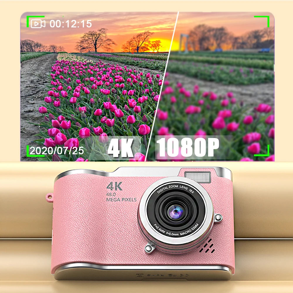High-Performance 4K Digital Camera with 8X Zoom and 180° Flip Screen for Students - Capture Every Moment with 48MP Clarity