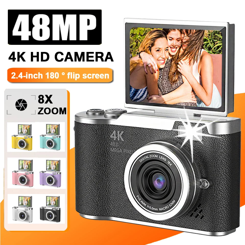 High-Performance 4K Digital Camera with 8X Zoom and 180° Flip Screen for Students - Capture Every Moment with 48MP Clarity